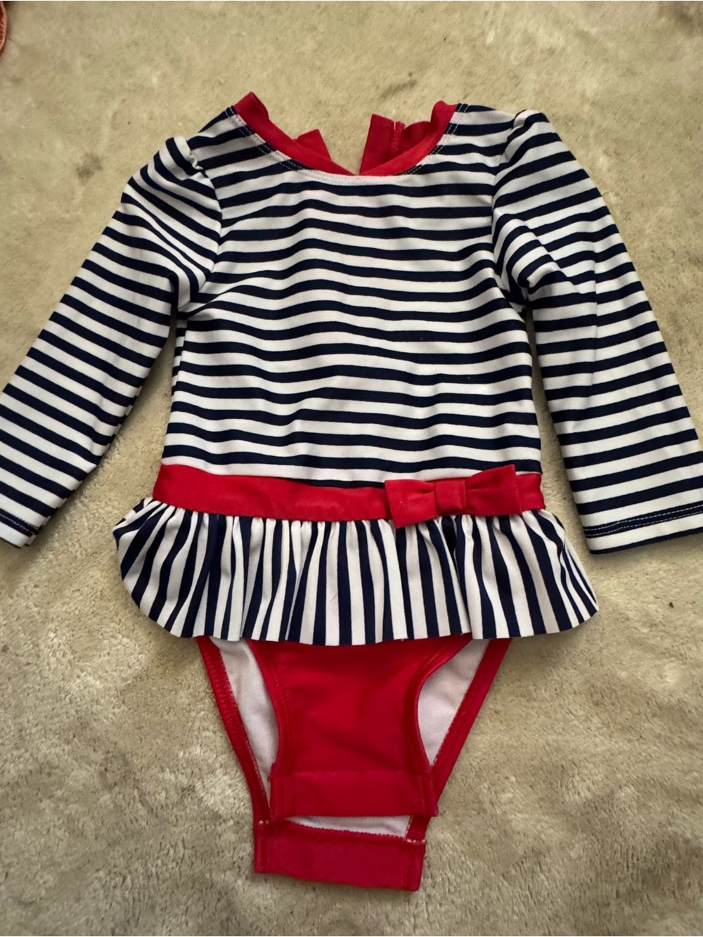 Cat & Jack Navy and Red Striped Long-Sleeve One-Piece Swim